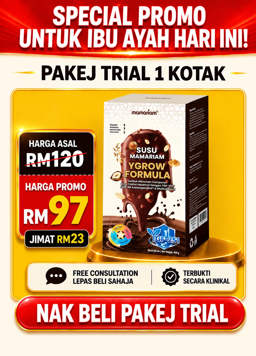 Pakej Trial 1 Kotak Susu Mamariam YGROW Formula RM97